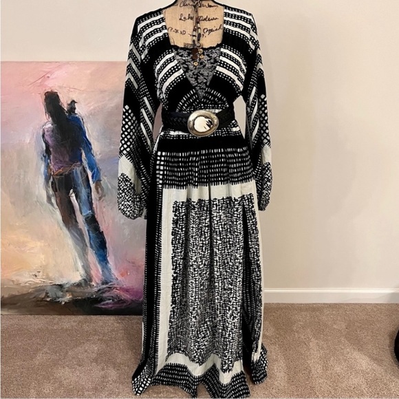 NWT Jonny Cota Poet Maxi Boho Dress, Sustainable Designer, Sexy Low Cut Top, M/L - Picture 2 of 16